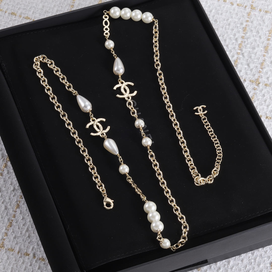 CCL137 Matel chain with pearl CC long chain Necklace sweater chain - ccjewelryacc