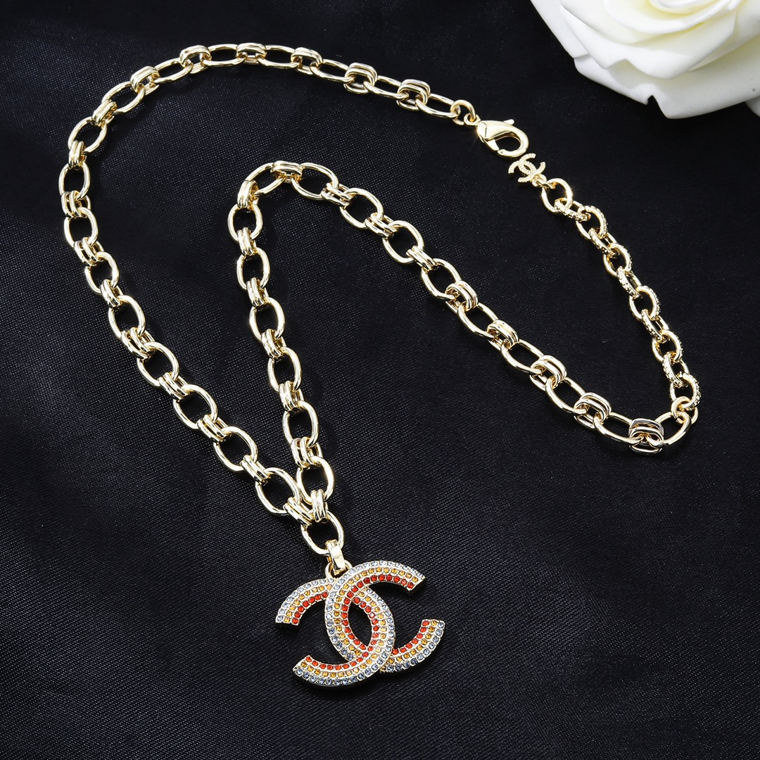 CCN455 CC chunky chain with rainbow CC logo pendant necklace - ccfashionjewelry