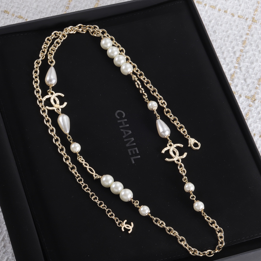 CCL137 Matel chain with pearl CC long chain Necklace sweater chain - ccjewelryacc