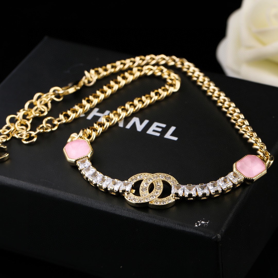 CCN456 CC Pink crystal choker necklace - ccjewelryacc
