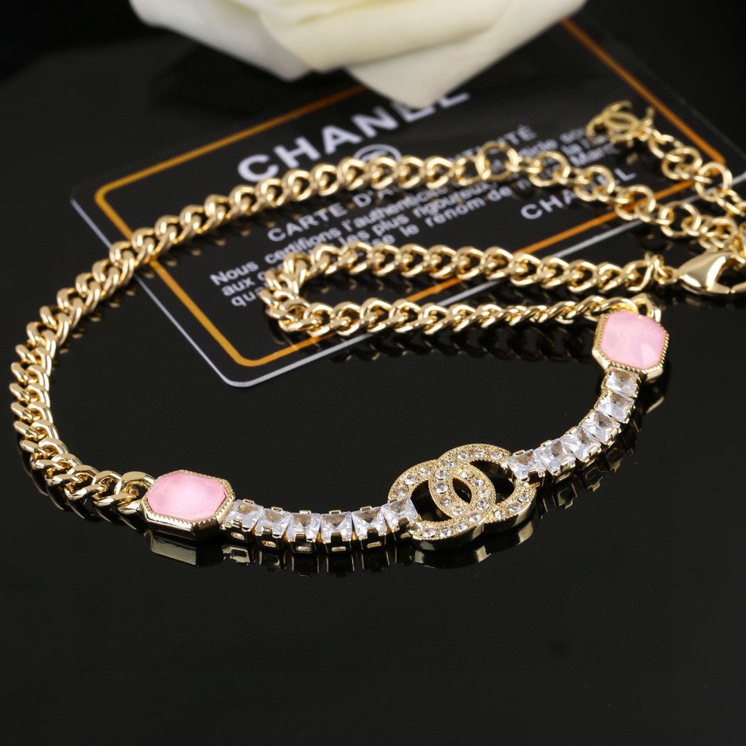 CCN456 CC Pink crystal choker necklace - ccjewelryacc