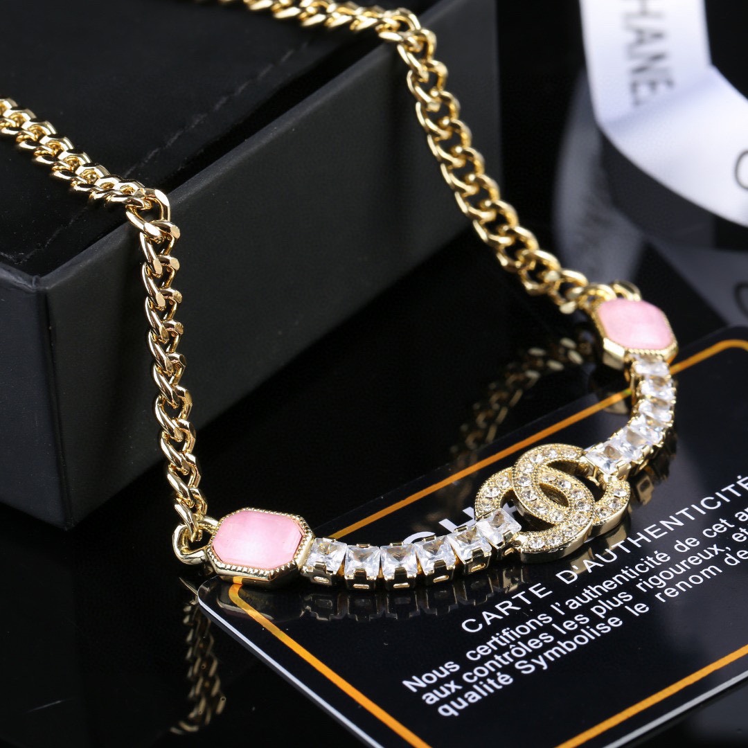 CCN456 CC Pink crystal choker necklace - ccjewelryacc