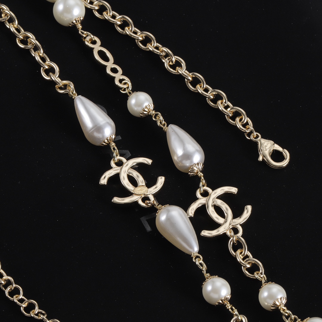 CCL137 Matel chain with pearl CC long chain Necklace sweater chain - ccjewelryacc