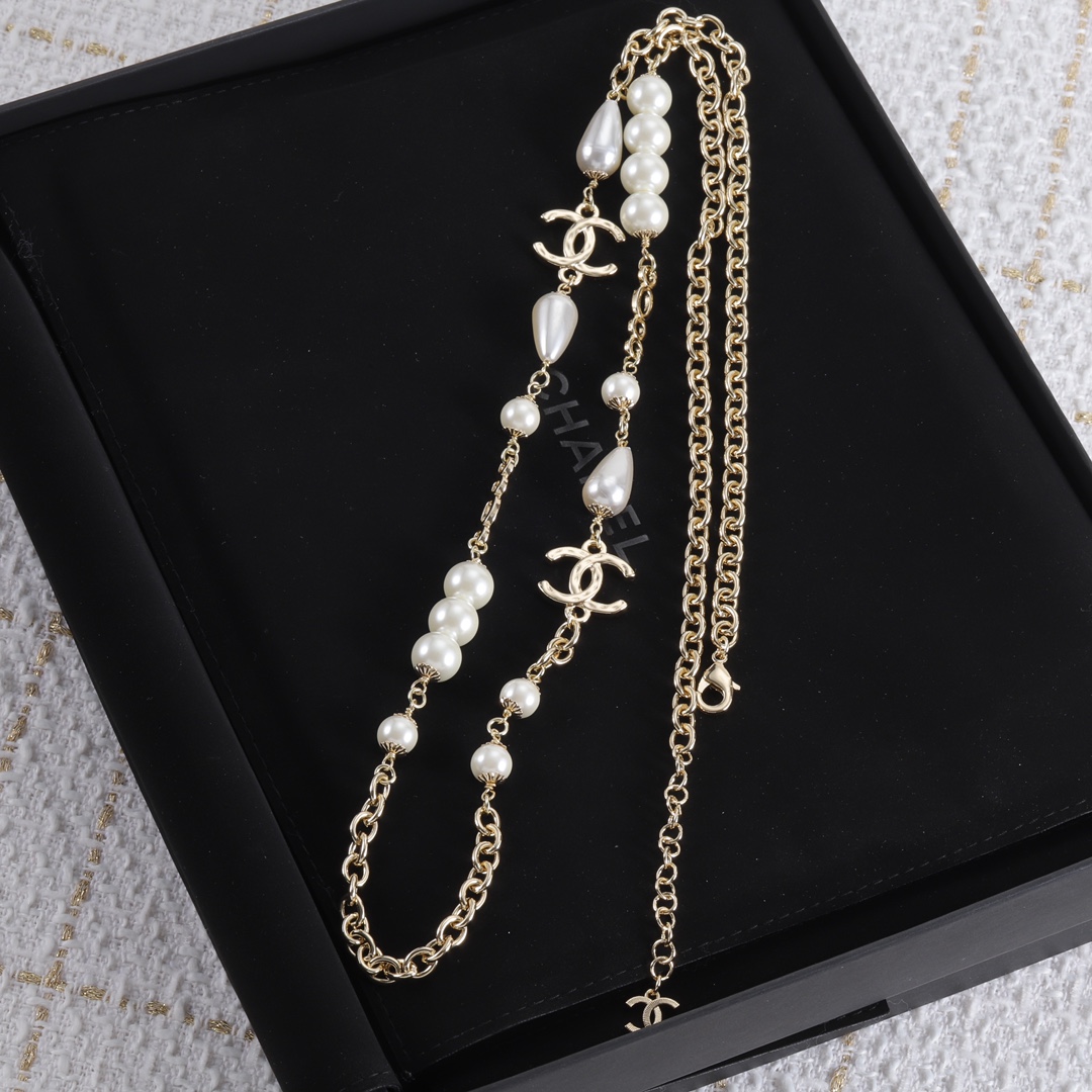 CCL137 Matel chain with pearl CC long chain Necklace sweater chain - ccjewelryacc