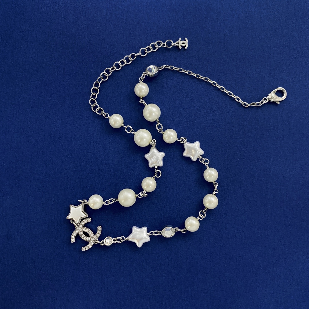 CCN342  Star pearl cc logo choker necklace - ccjewelryacc