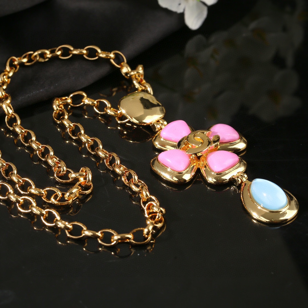 CCN467 CC metal leather Pink pendant necklace - ccjewelryacc