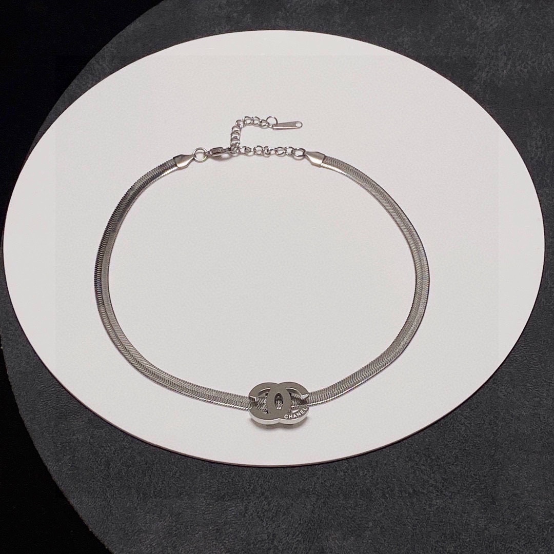 CCN207 cc logo snake chain Choker Necklace - ccjewelryacc