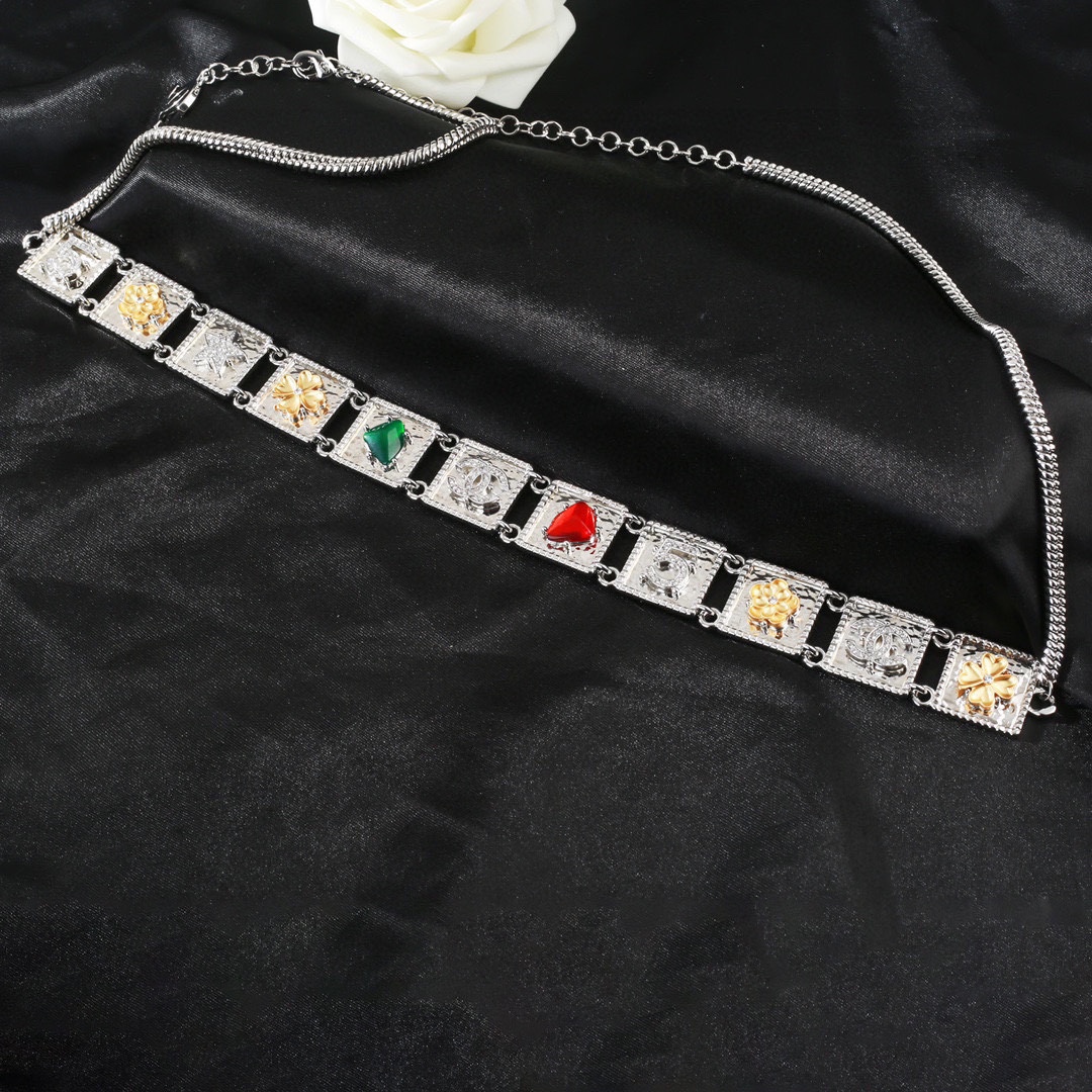 CCW051 CC metal and colorful gemstone waist chain belt - ccjewelryacc