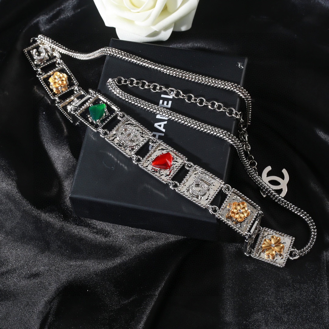CCW051 CC metal and colorful gemstone waist chain belt - ccjewelryacc