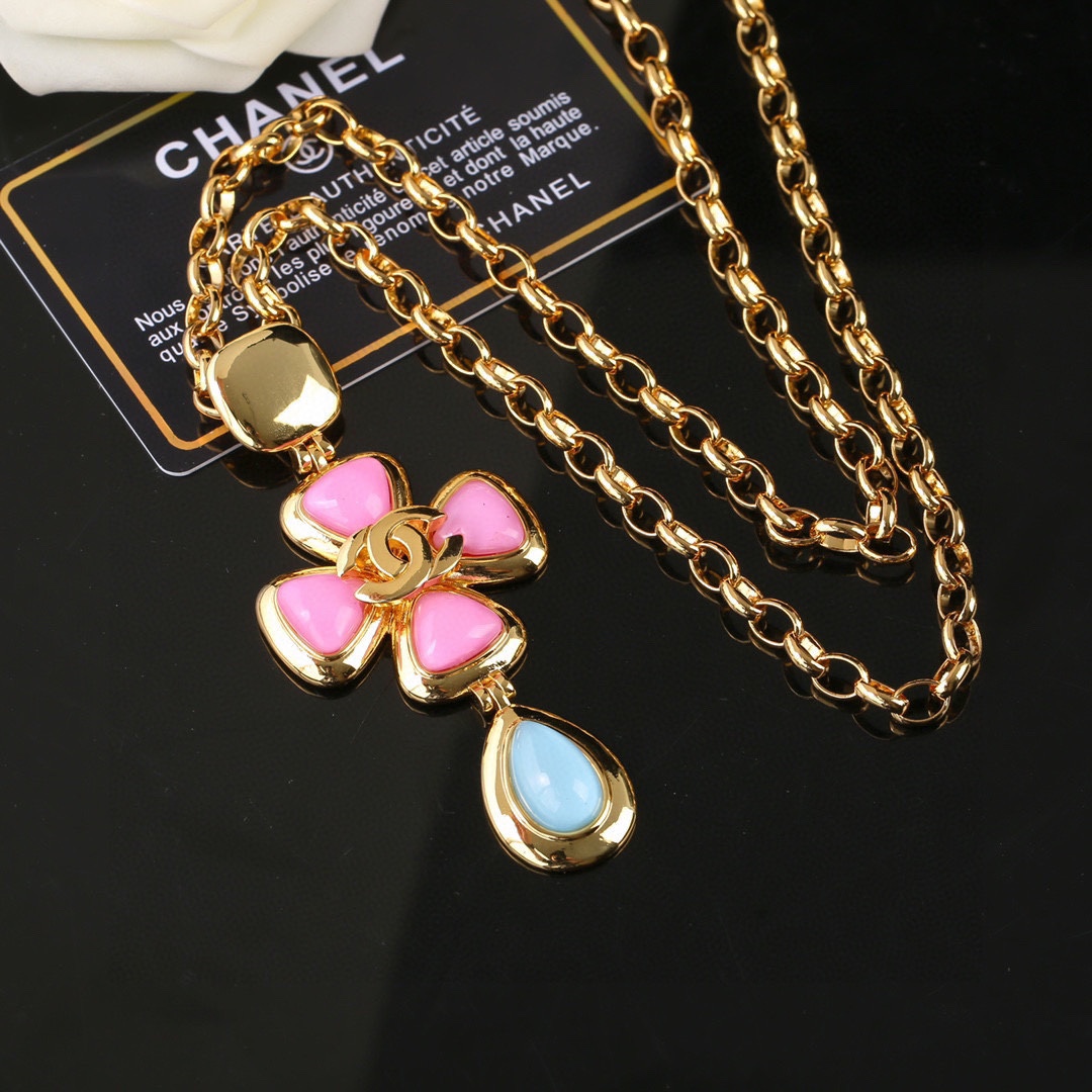 CCN467 CC metal leather Pink pendant necklace - ccjewelryacc