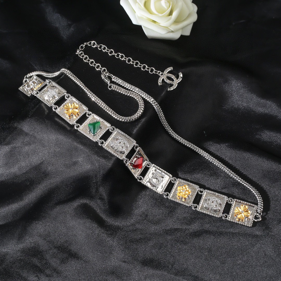CCW051 CC metal and colorful gemstone waist chain belt - ccjewelryacc