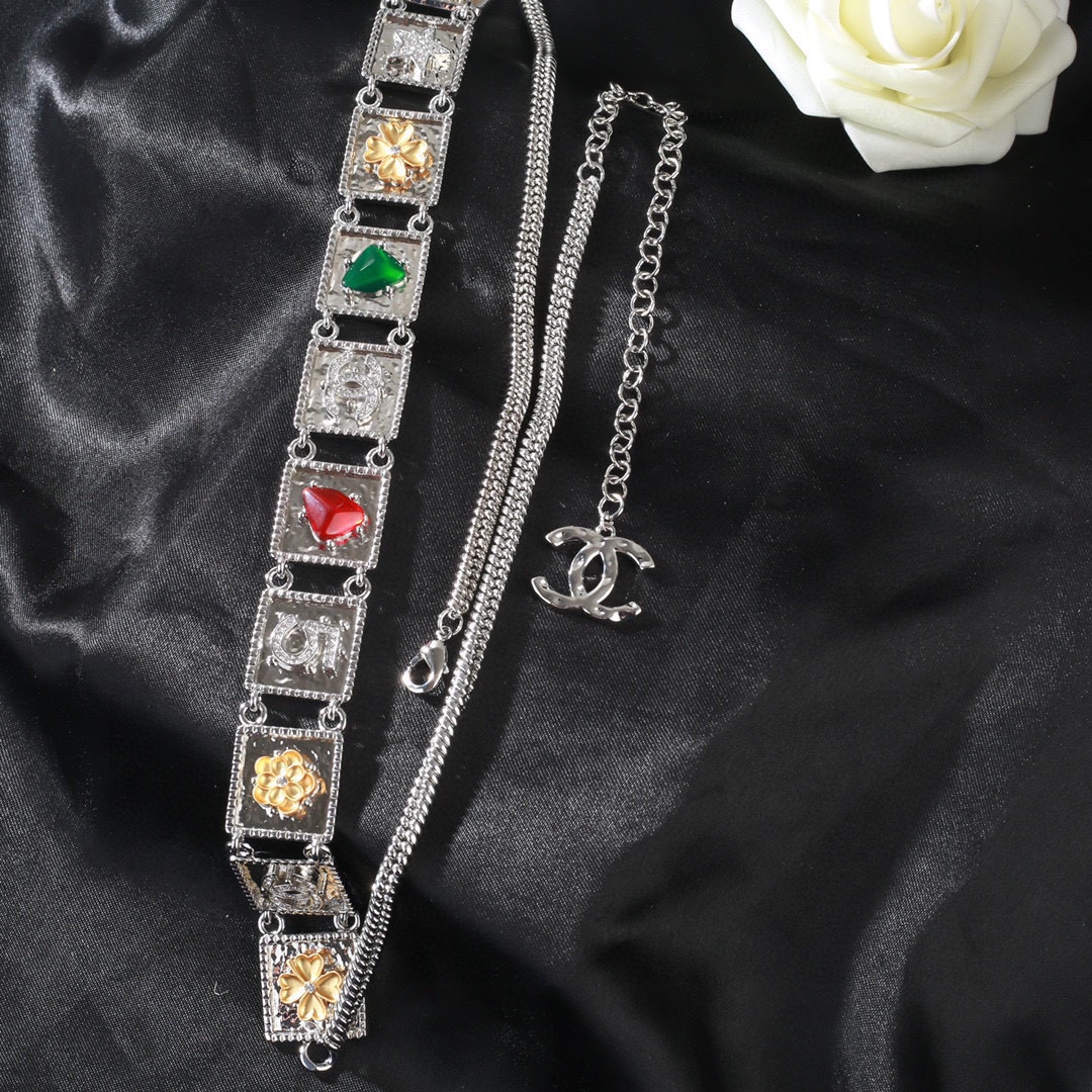 CCW051 CC metal and colorful gemstone waist chain belt - ccjewelryacc
