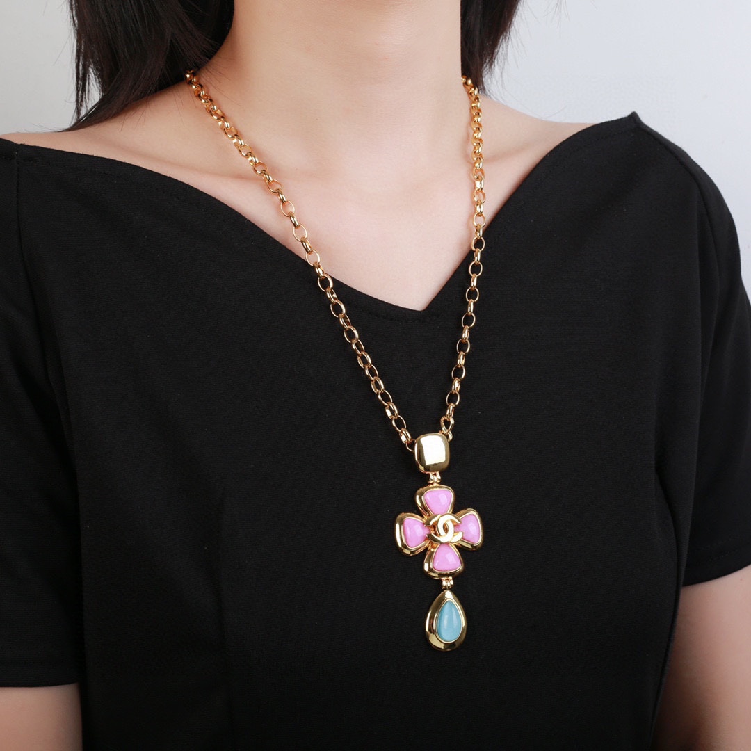 CCN467 CC metal leather Pink pendant necklace - ccjewelryacc