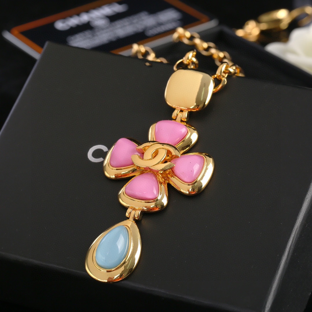 CCN467 CC metal leather Pink pendant necklace - ccjewelryacc