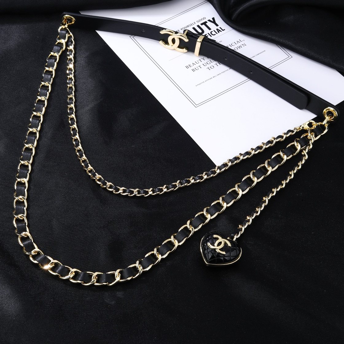 CCW054 CC metal leather with heart cc logo charm waist chain belt - ccfashionjewelry