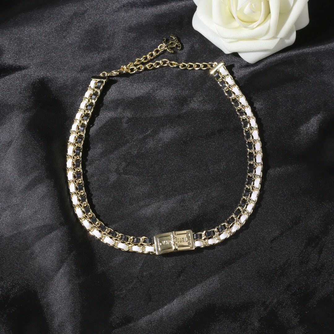 CCN478 CC white and black metal leather choker necklace - ccjewelryacc