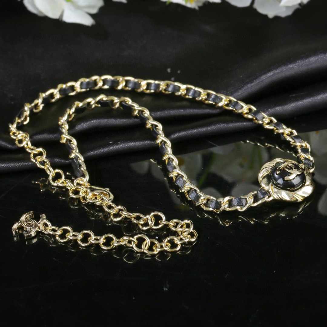 CCN183 Metal leather cc logo Choker necklace - ccjewelryacc