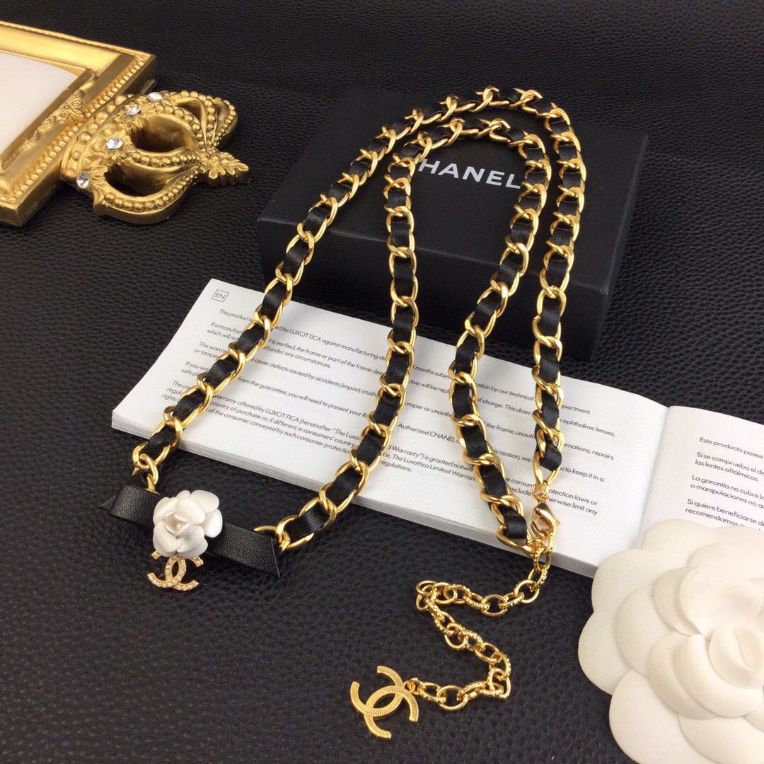 CCW062 CC metal leather chain camellia cc logo waist chain belt - ccjewelryacc