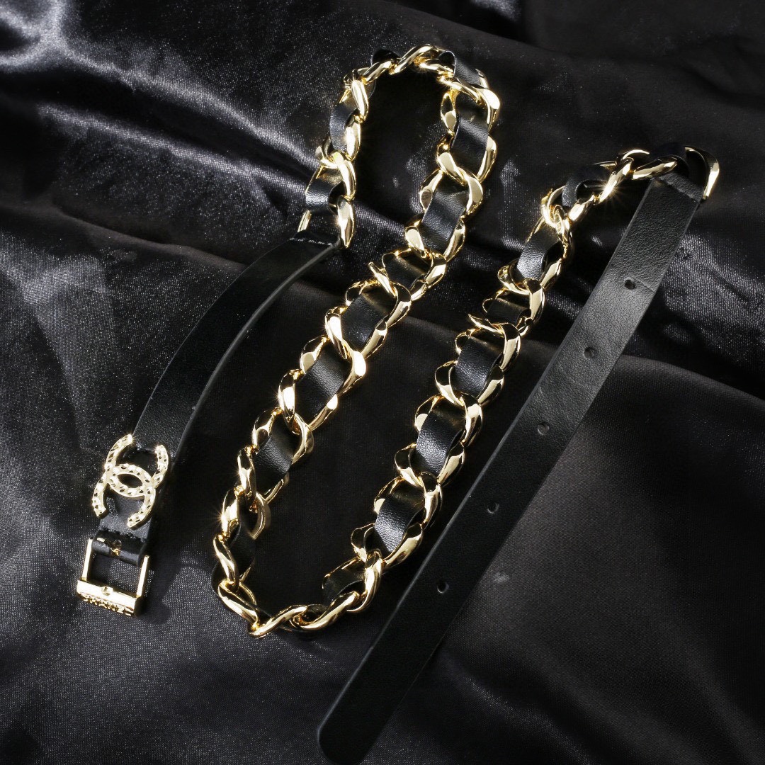CCW055 CC metal leather cc logo waist chain belt - ccjewelryacc
