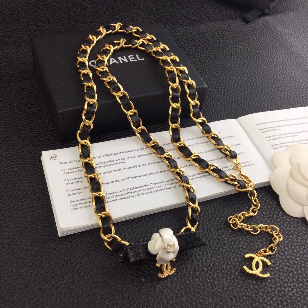 CCW062 CC metal leather chain camellia cc logo waist chain belt - ccjewelryacc