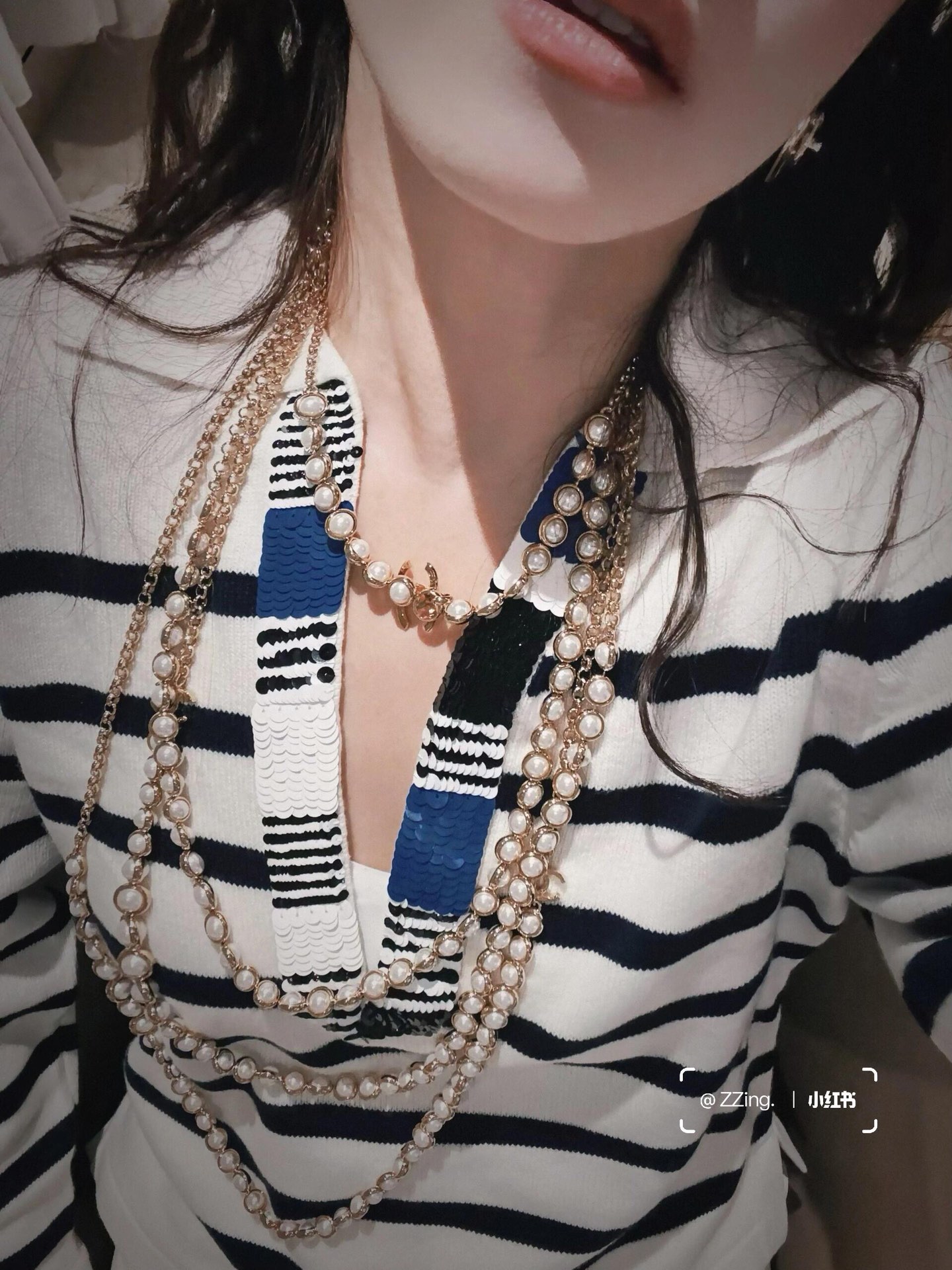 CCW061 CC metal pearl chain cc logo waist chain belt - ccjewelryacc