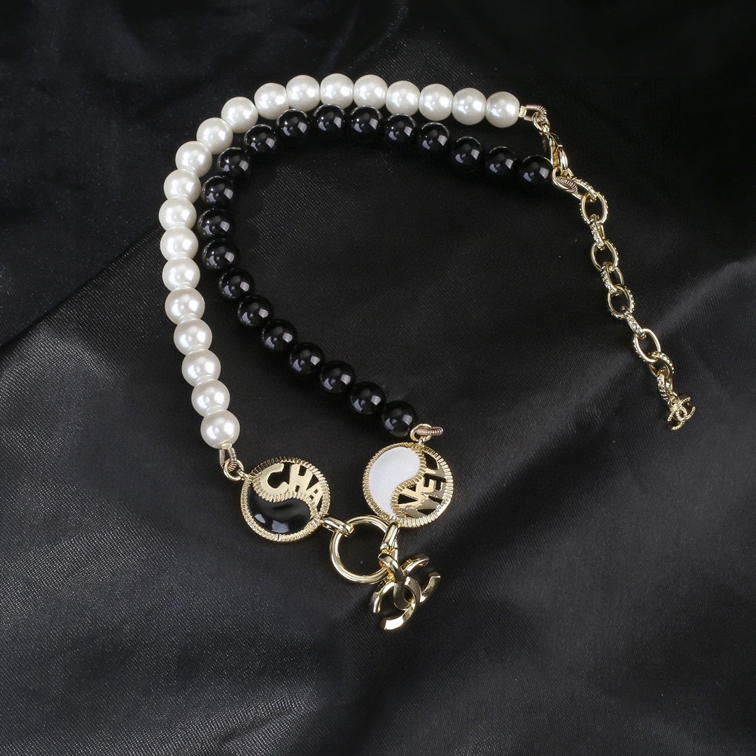 CCN477 CC White and black pearls Taichi choker necklace - ccjewelryacc