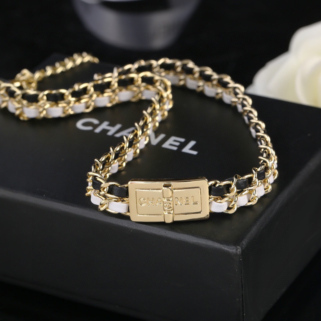 CCN478 CC white and black metal leather choker necklace - ccjewelryacc