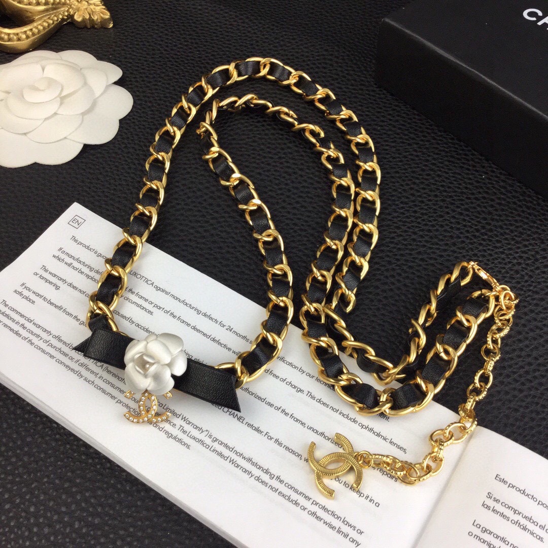 CCW062 CC metal leather chain camellia cc logo waist chain belt - ccjewelryacc