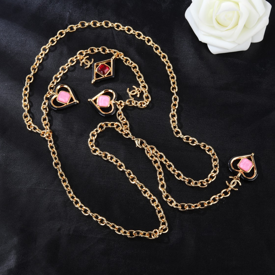 CCW057 CC metal pink crystal heart charm waist belly chain - ccjewelryacc