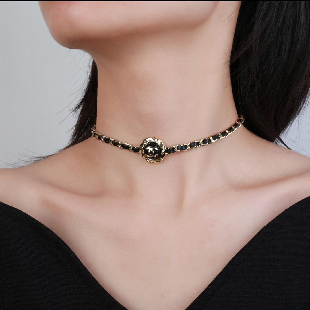 CCN183 Metal leather cc logo Choker necklace - ccjewelryacc