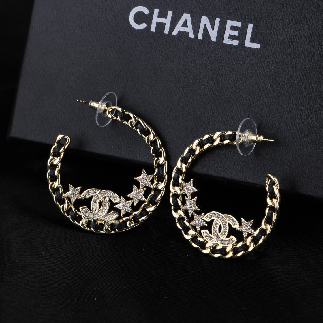 CCE781 Chanel Metal leather Star cc hoop earrings - ccjewelryacc