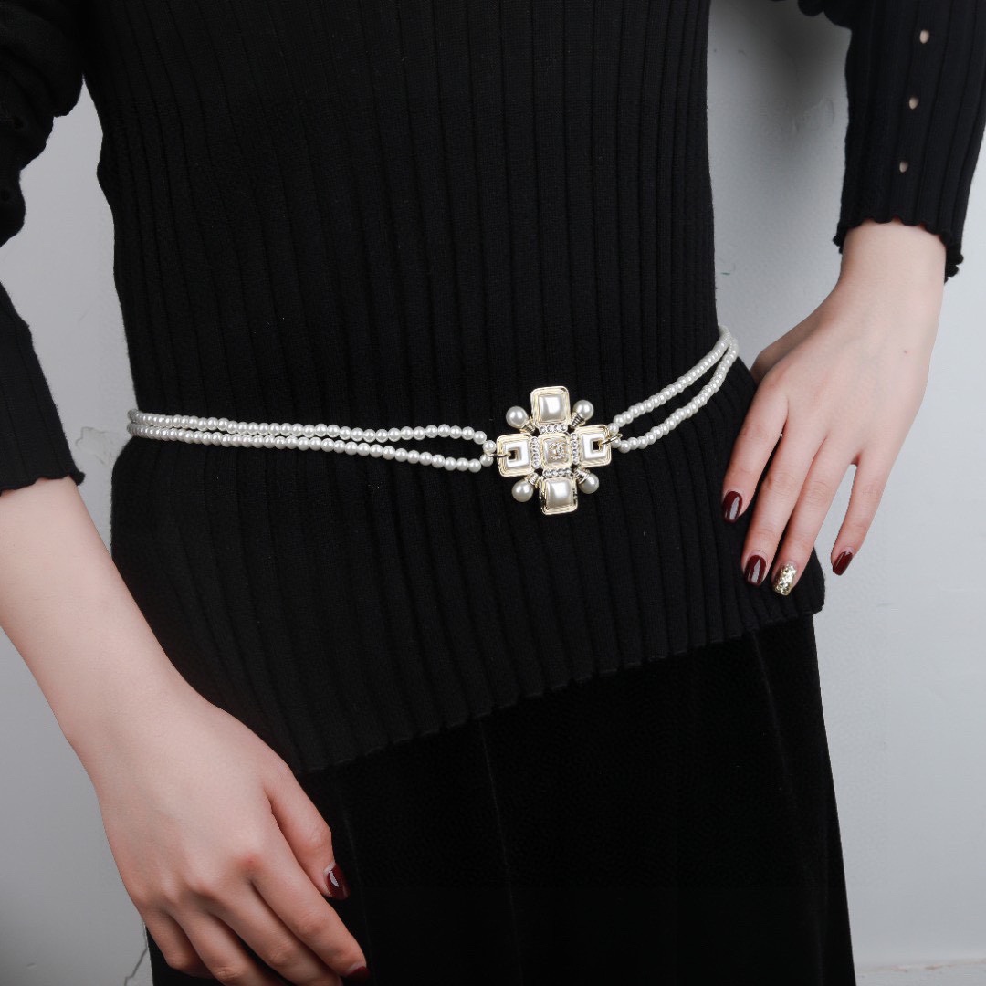 CCW065 Full pearl cc waist chain belt - ccjewelryacc