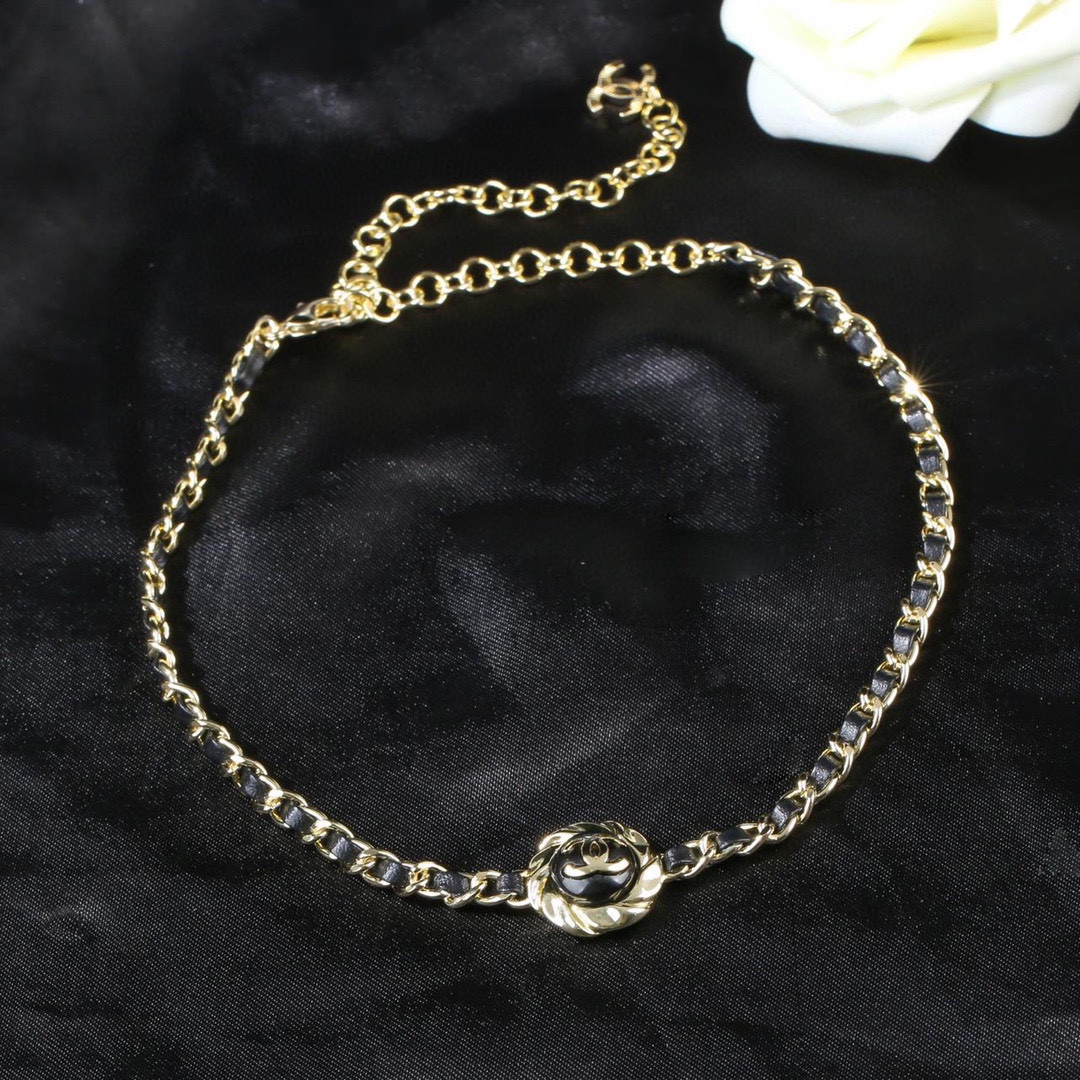 CCN183 Metal leather cc logo Choker necklace - ccjewelryacc