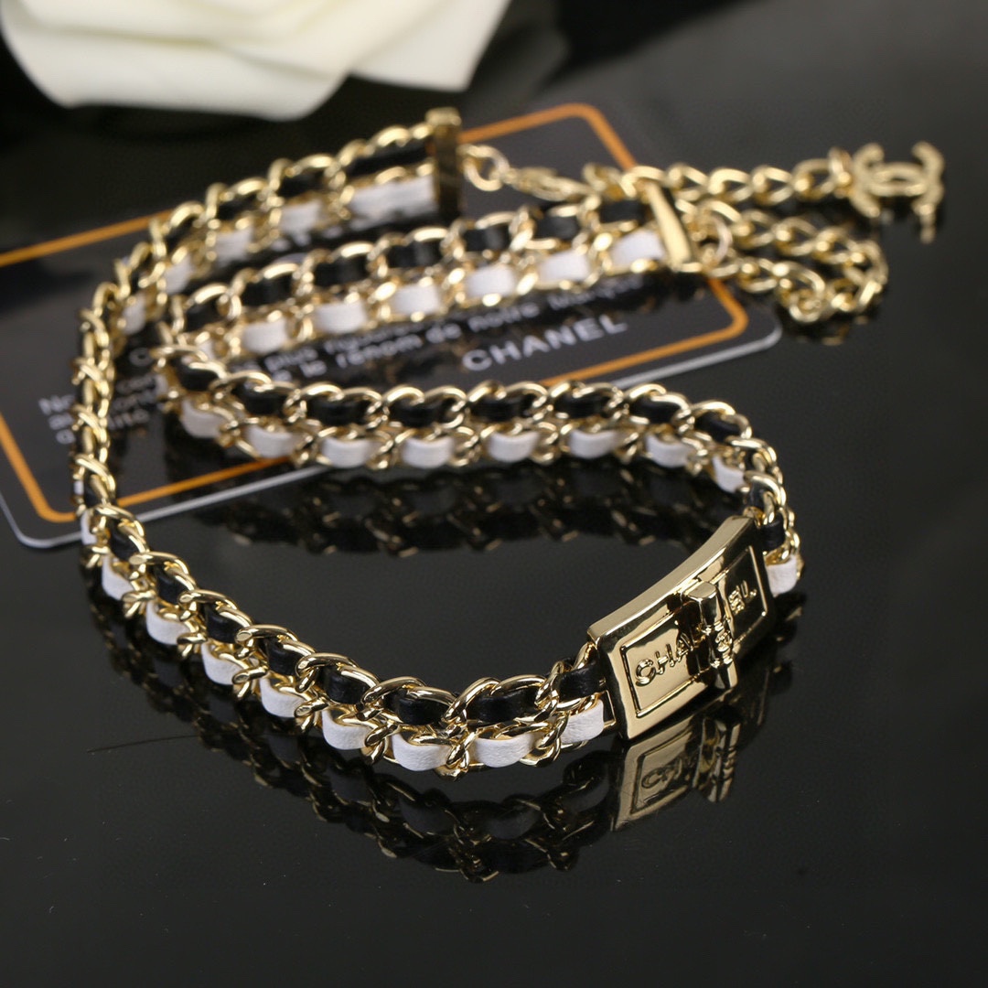 CCN478 CC white and black metal leather choker necklace - ccjewelryacc