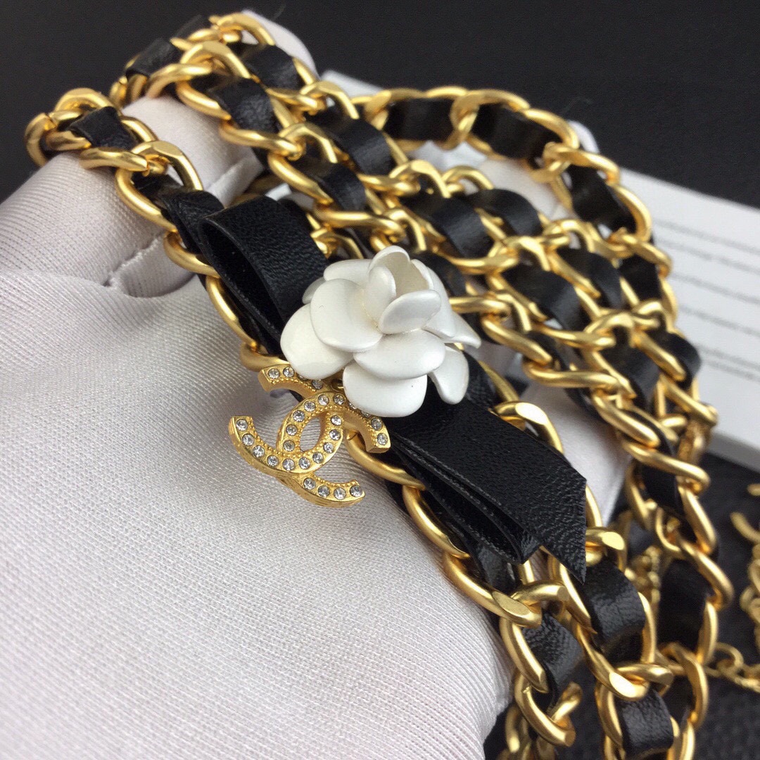 CCW062 CC metal leather chain camellia cc logo waist chain belt - ccfashionjewelry
