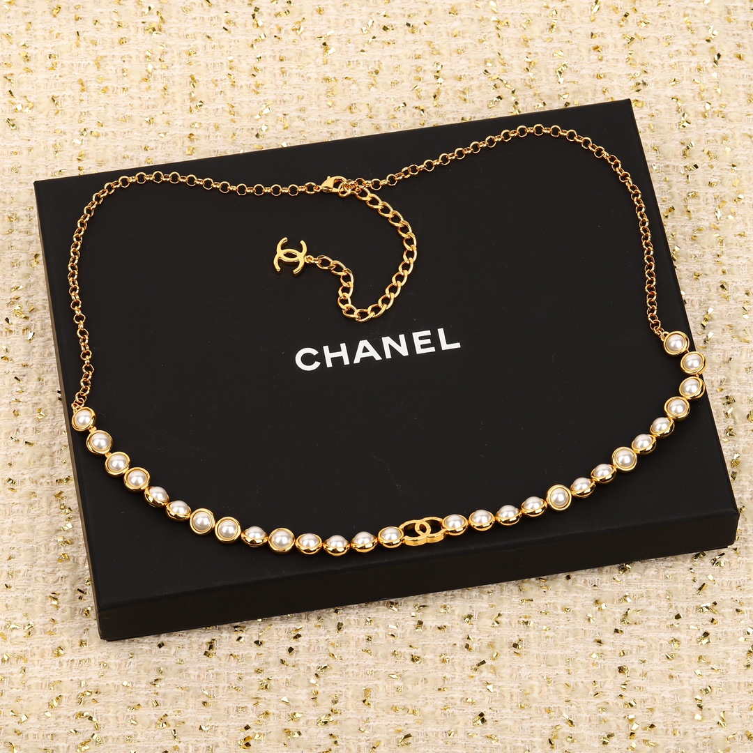 CCW061 CC metal pearl chain cc logo waist chain belt - ccjewelryacc