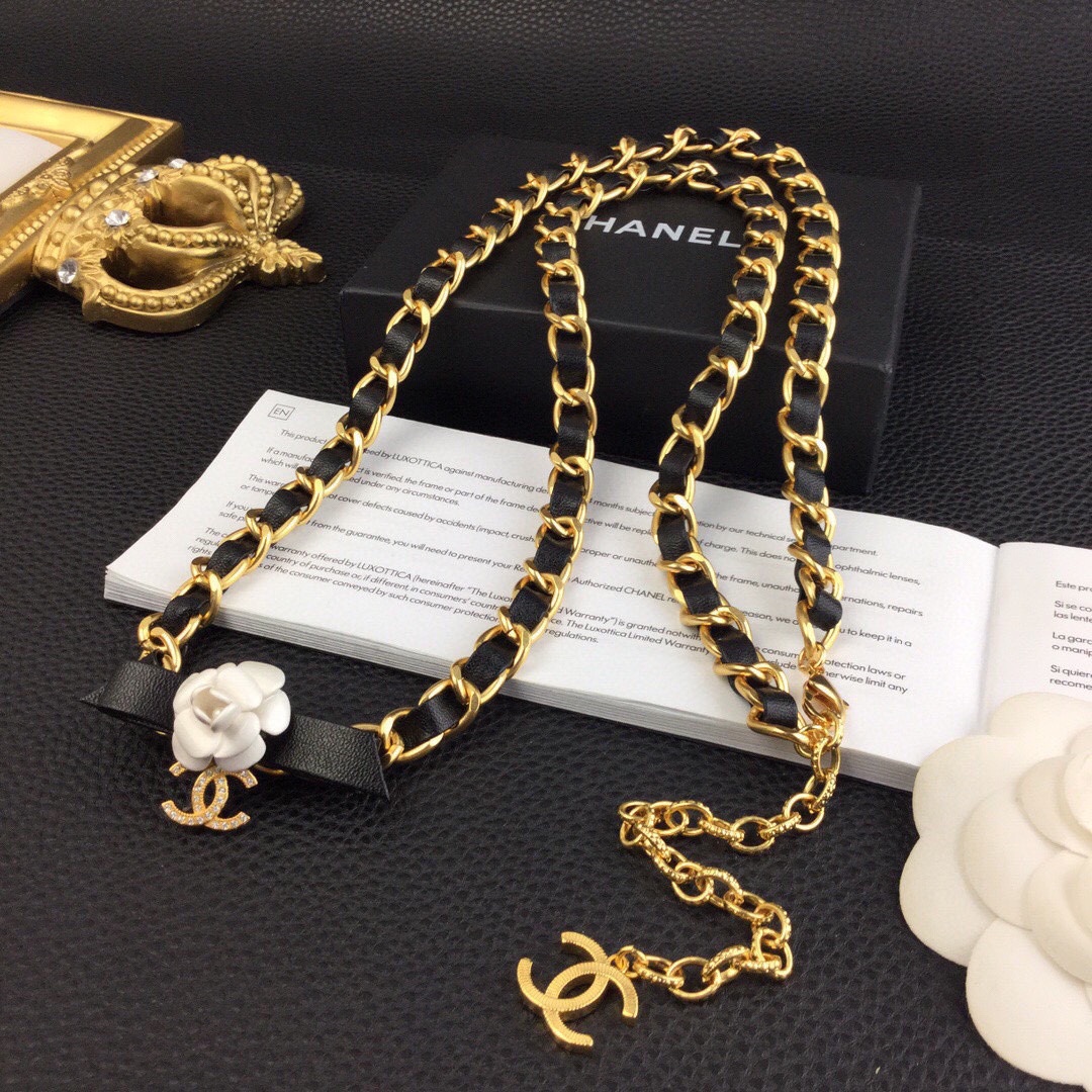 CCW062 CC metal leather chain camellia cc logo waist chain belt - ccfashionjewelry