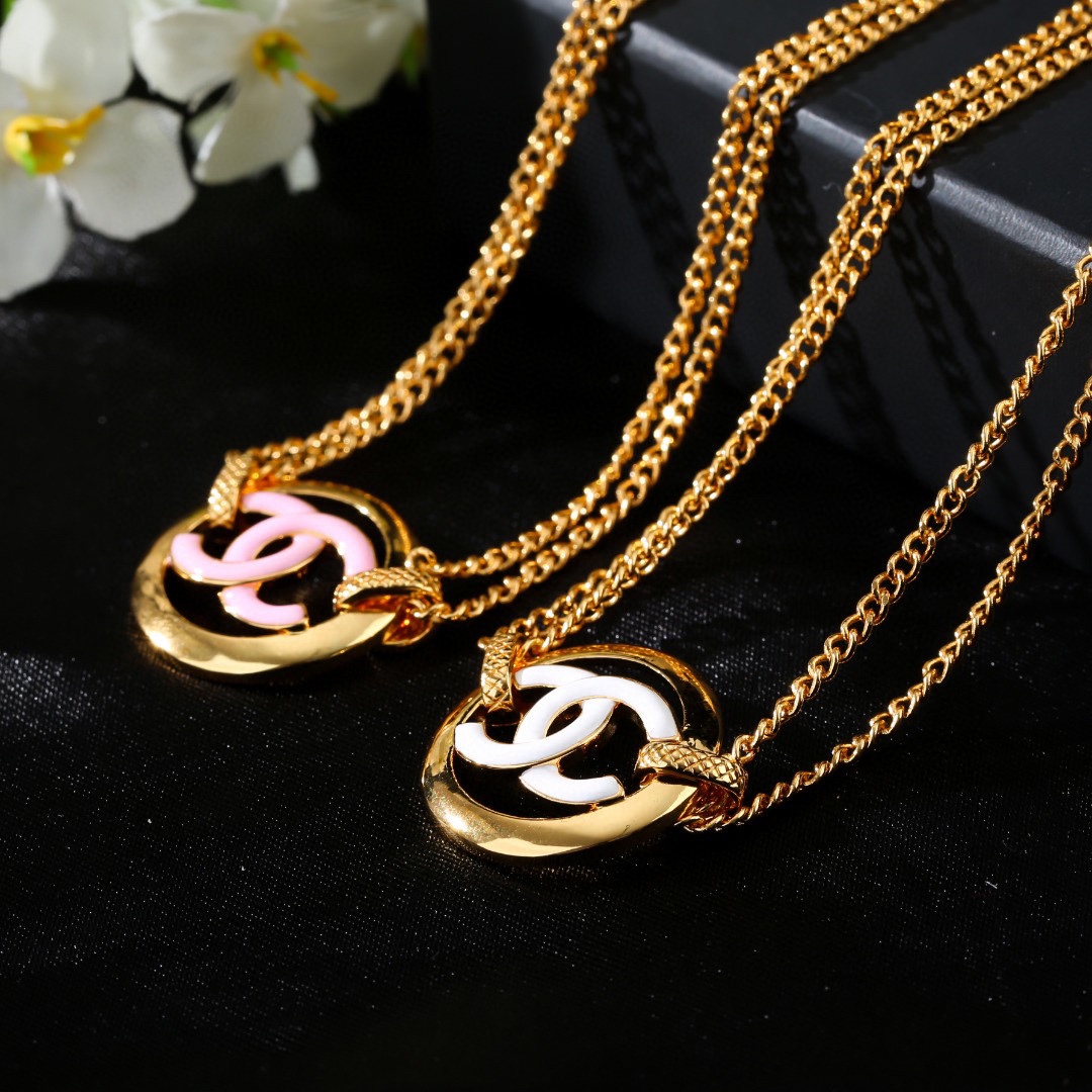 CCN473 CC metal chain double-deck cc logo choker necklace - ccjewelryacc