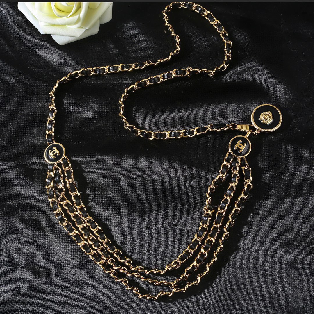 CCW053 CC metal leather cc logo waist chain belt - ccfashionjewelry
