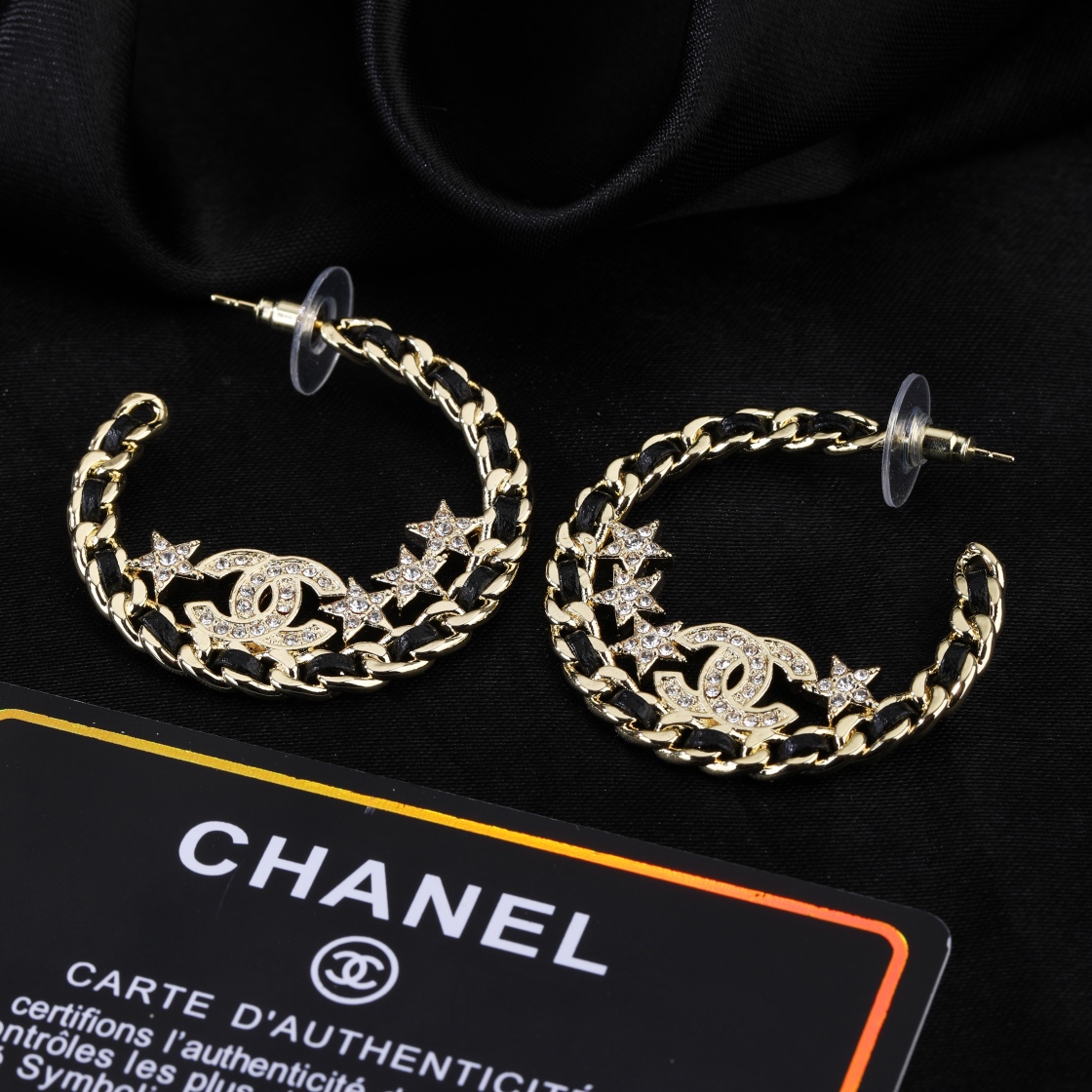 CCE781 Chanel Metal leather Star cc hoop earrings - ccjewelryacc