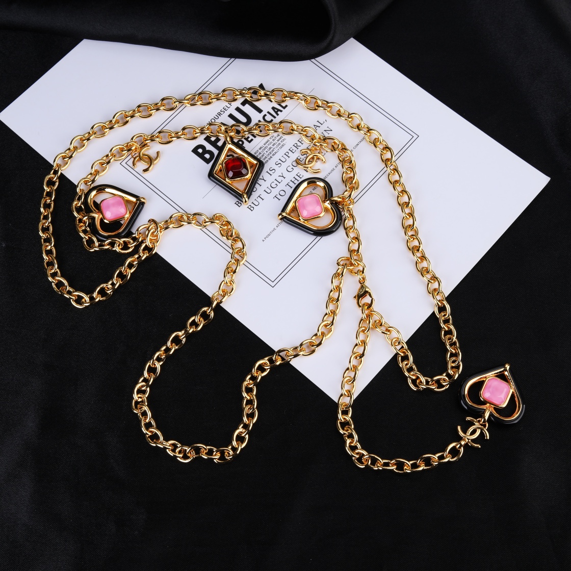 CCW057 CC metal pink crystal heart charm waist belly chain - ccfashionjewelry