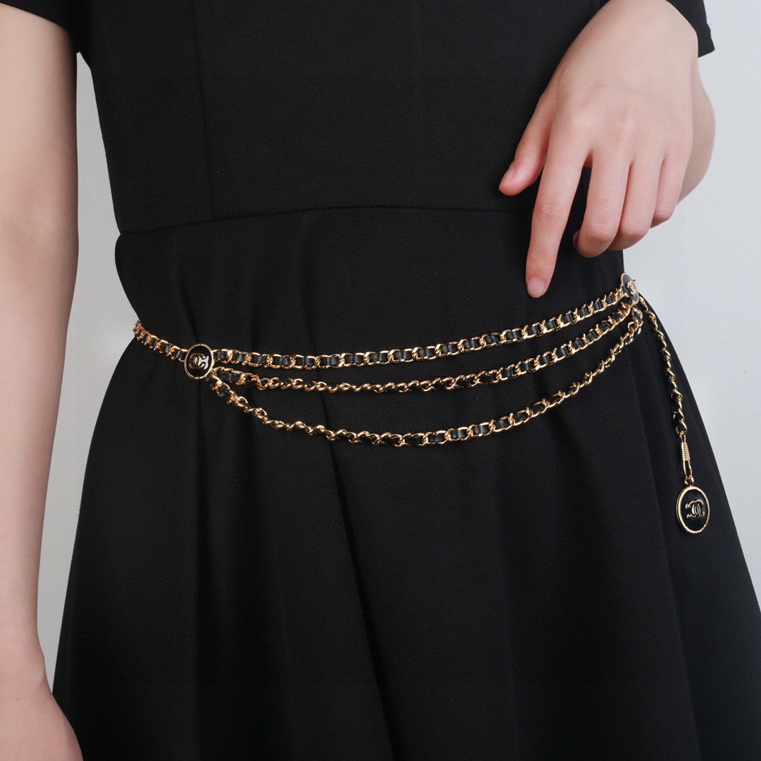 CCW053 CC metal leather cc logo waist chain belt - ccfashionjewelry