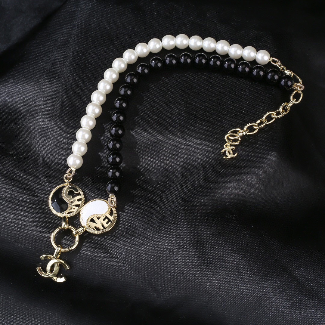 CCN477 CC White and black pearls Taichi choker necklace - ccjewelryacc