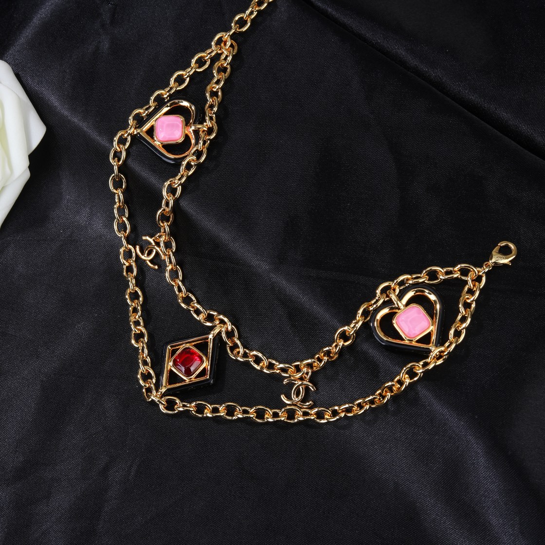 CCW057 CC metal pink crystal heart charm waist belly chain - ccjewelryacc
