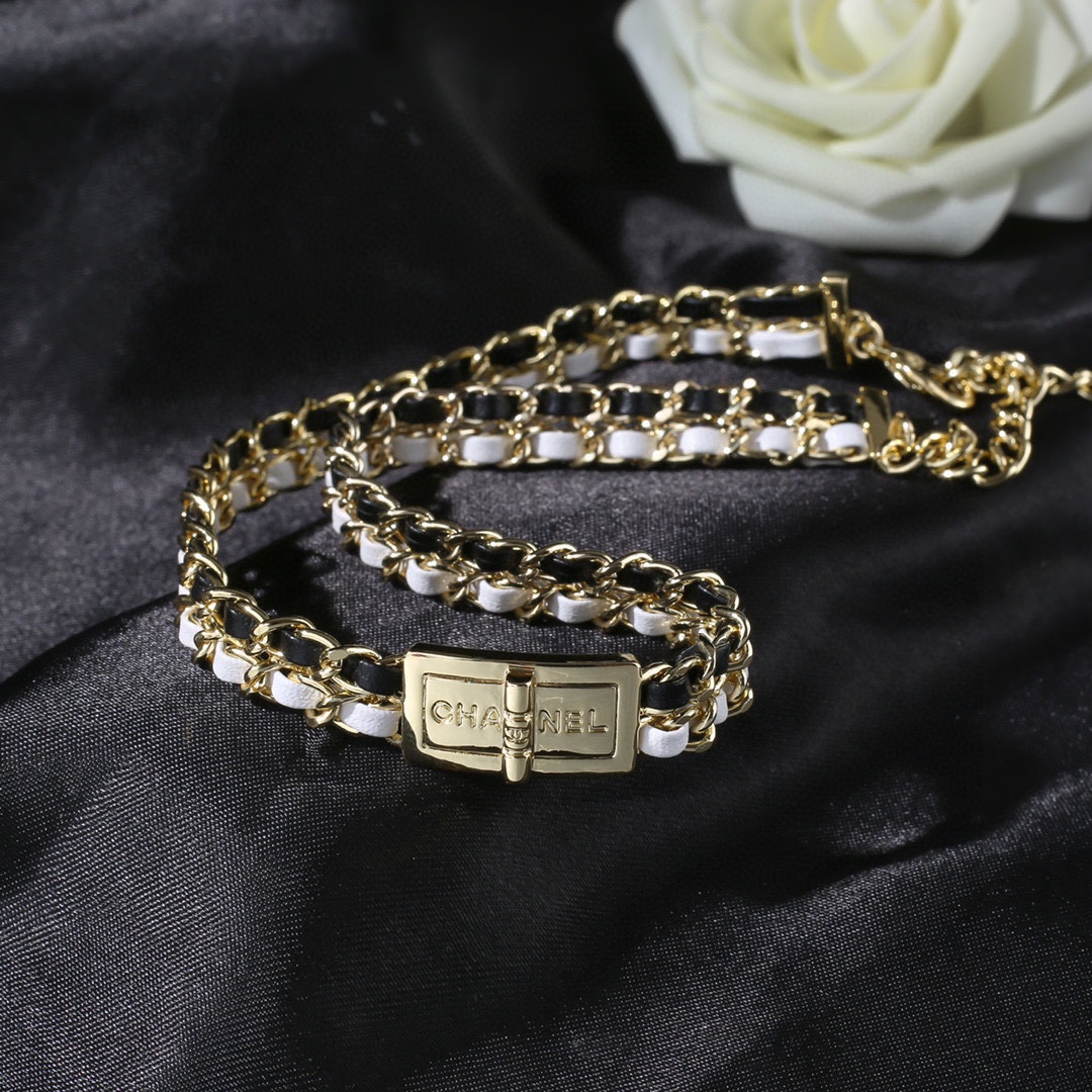 CCN478 CC white and black metal leather choker necklace - ccjewelryacc