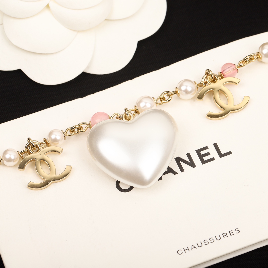 CCW029 Pink pearl heart CC Waist chain Sweater chain - ccjewelryacc