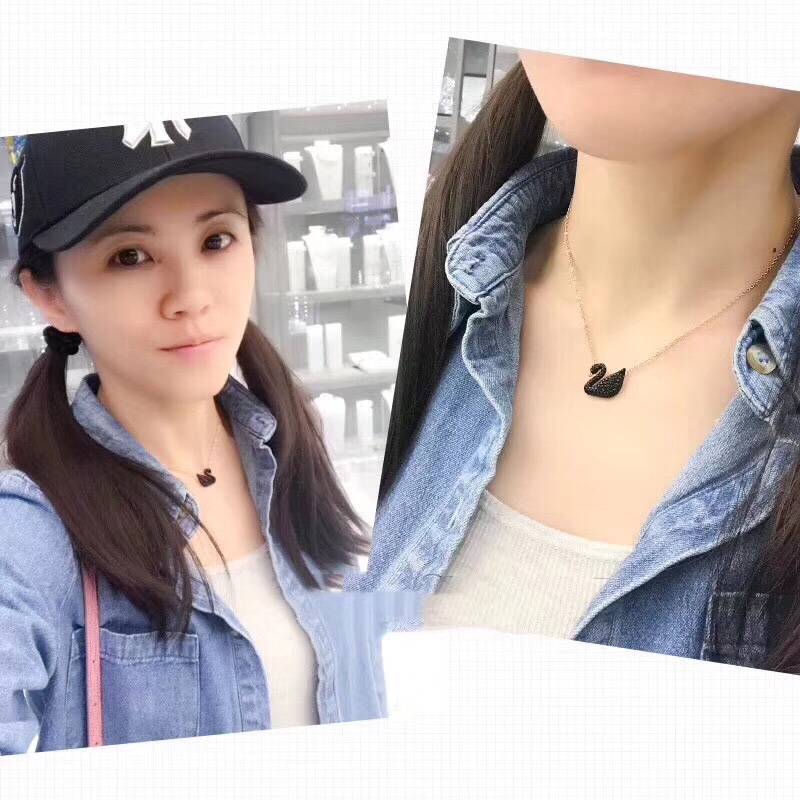 SVN002 Swarovski iconic swan pendant necklace Black - ccjewelryacc