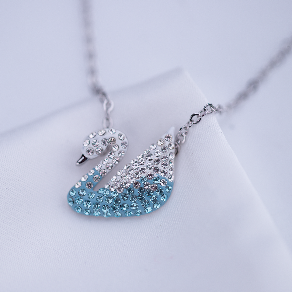 SVN001 Swarovski Gradient blue crystal swan pendant necklace - ccjewelryacc