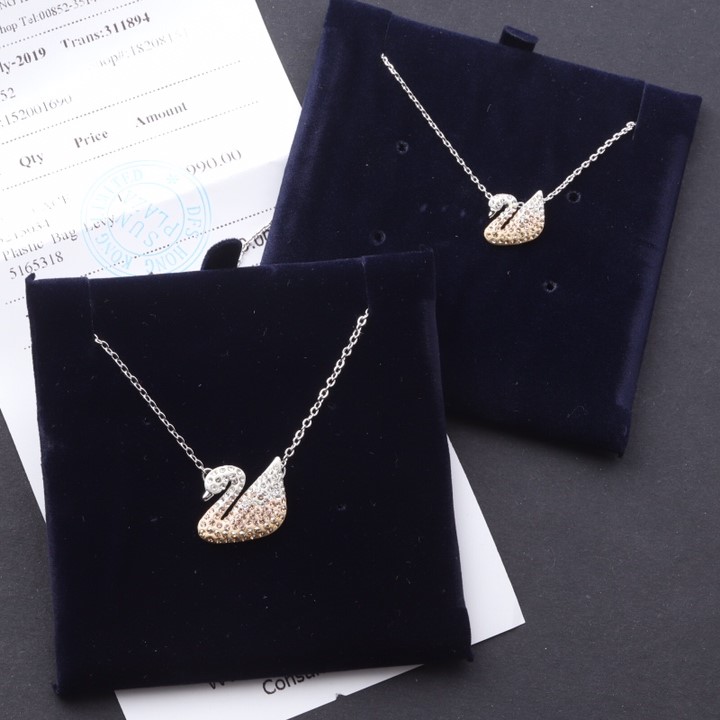 SVN005 Swarovski Gradient champagne crystal swan pendant necklace - ccjewelryacc