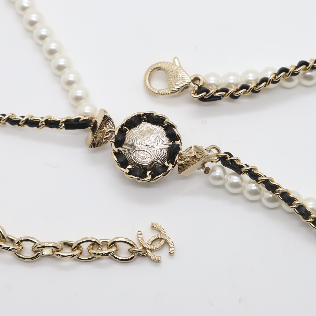 CCW071 Metal leather pearls chain cc logo waist chain belt - ccjewelryacc